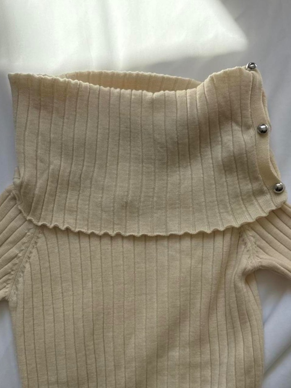 Relish Cream Ribbed Off-the-Shoulder Maxi Sweater Dress